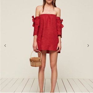 Reformation Red Tie Off Shoulder Mini Dress Size Small